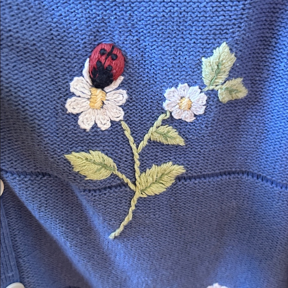 Classic Elements Blue Cardigan Ladybug Daisy Deco… - image 3